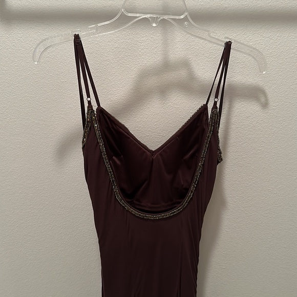 Sue Wong 6 sequined beaded chocolate brown spaghetti strap dress mini low back - Picture 11 of 16